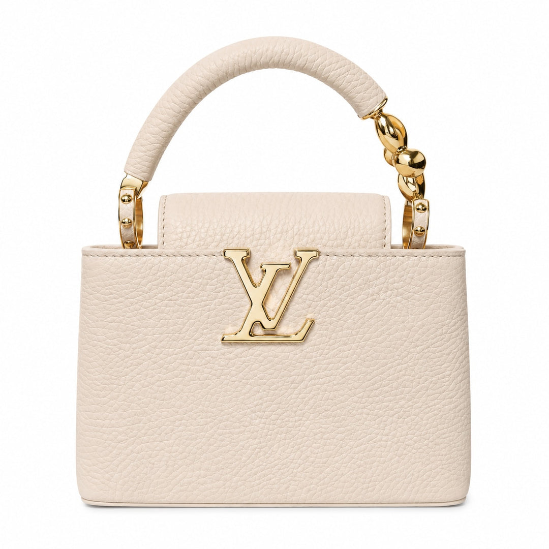 Louis Vuitton Capucine Mini Taurillon Leather Embellished Flower Ivory