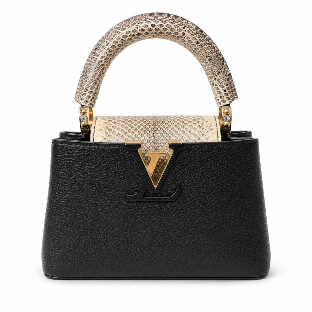 Louis Vuitton Capucines Mini Black Bag Leather with Snakeskin - Handbags - Jawns on Fire Sneakers & Shoes