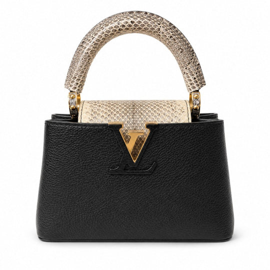 Louis Vuitton Capucines Mini Black Bag Leather with Snakeskin - Handbags - Jawns on Fire Sneakers & Shoes