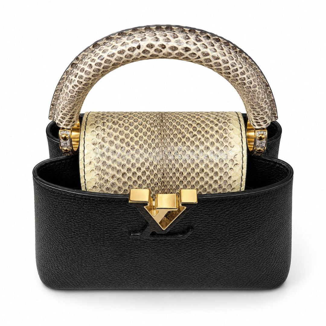 Louis Vuitton Capucines Mini Black Bag Leather with Snakeskin - Handbags - Jawns on Fire Sneakers & Shoes