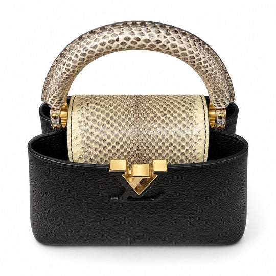 Louis Vuitton Capucines Mini Black Bag Leather with Snakeskin - Handbags - Jawns on Fire Sneakers & Shoes