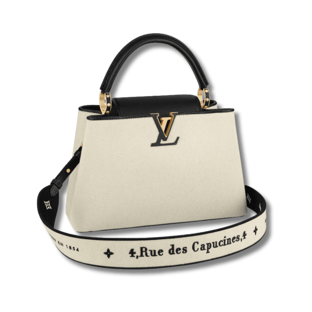 Louis Vuitton Capucines MM Black & Ecru Canvas Handbag M59872 - Handbags - Jawns on Fire Sneakers & Shoes
