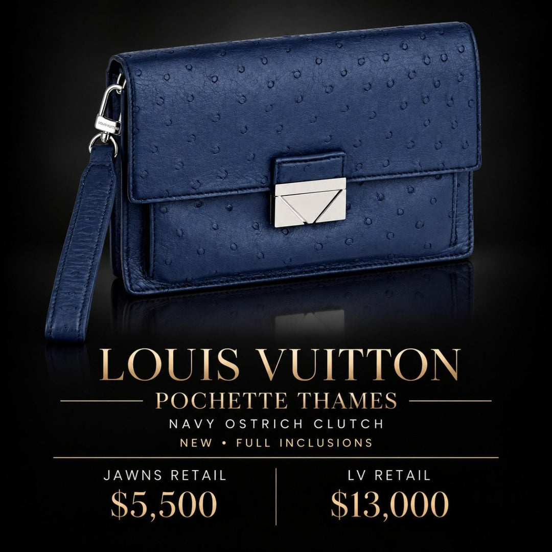 Louis Vuitton Pochette Thames Ostrich Clutch Bag Navy - Handbags - Jawns on Fire Sneakers & Shoes