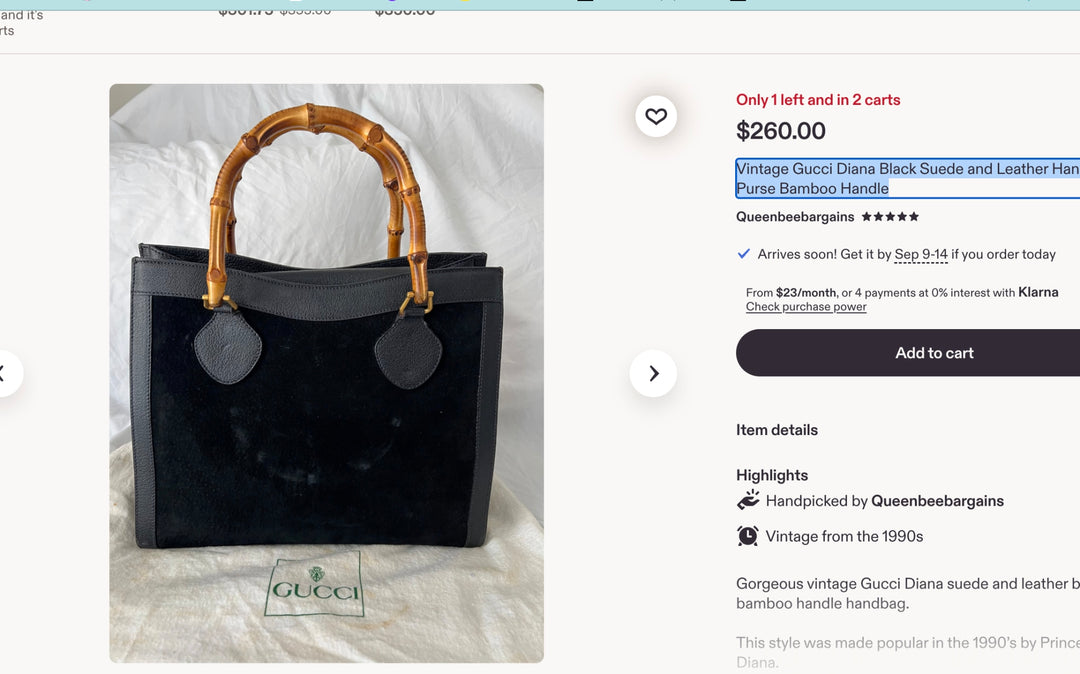 Gucci Diana Black Suede and Leather Handbag Bamboo Handle