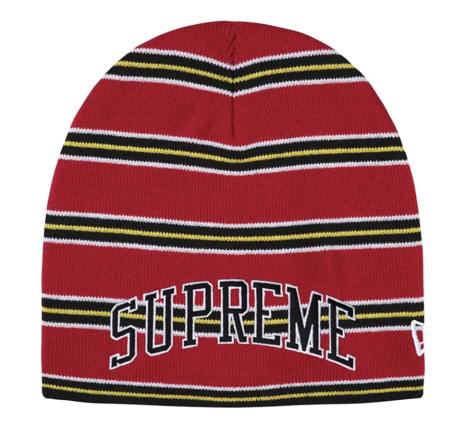 Supreme New Era Stripe Beanie Red