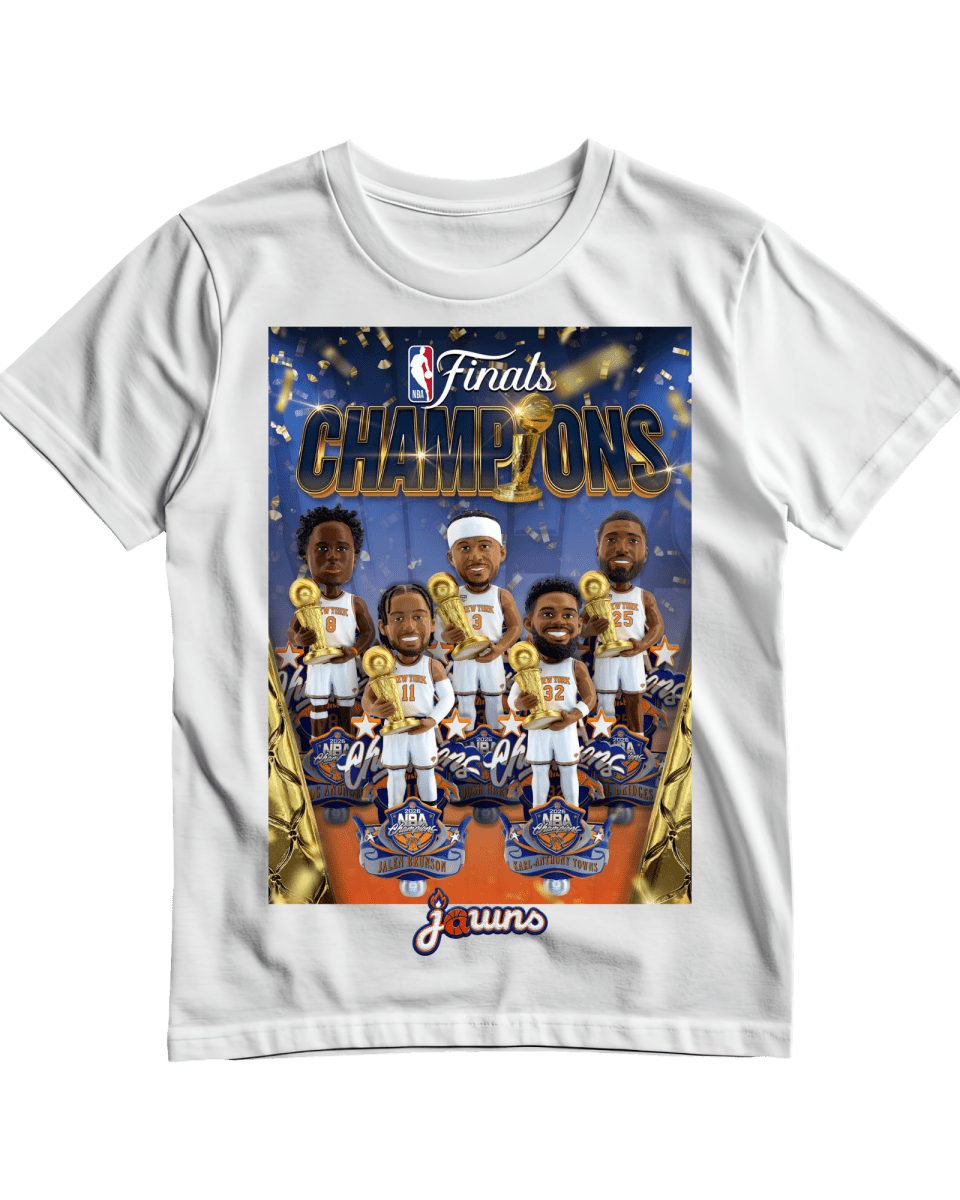 New York Knicks Bobble Head 2026 NBA World Champions - White T-Shirt - T-Shirt - Jawns on Fire Sneakers & Shoes