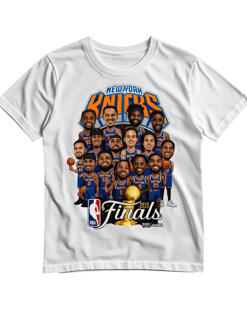 New York Knicks Players Cartoon 2026 NBA World Champions - White T-Shirt - T-Shirt - Jawns on Fire Sneakers & Shoes
