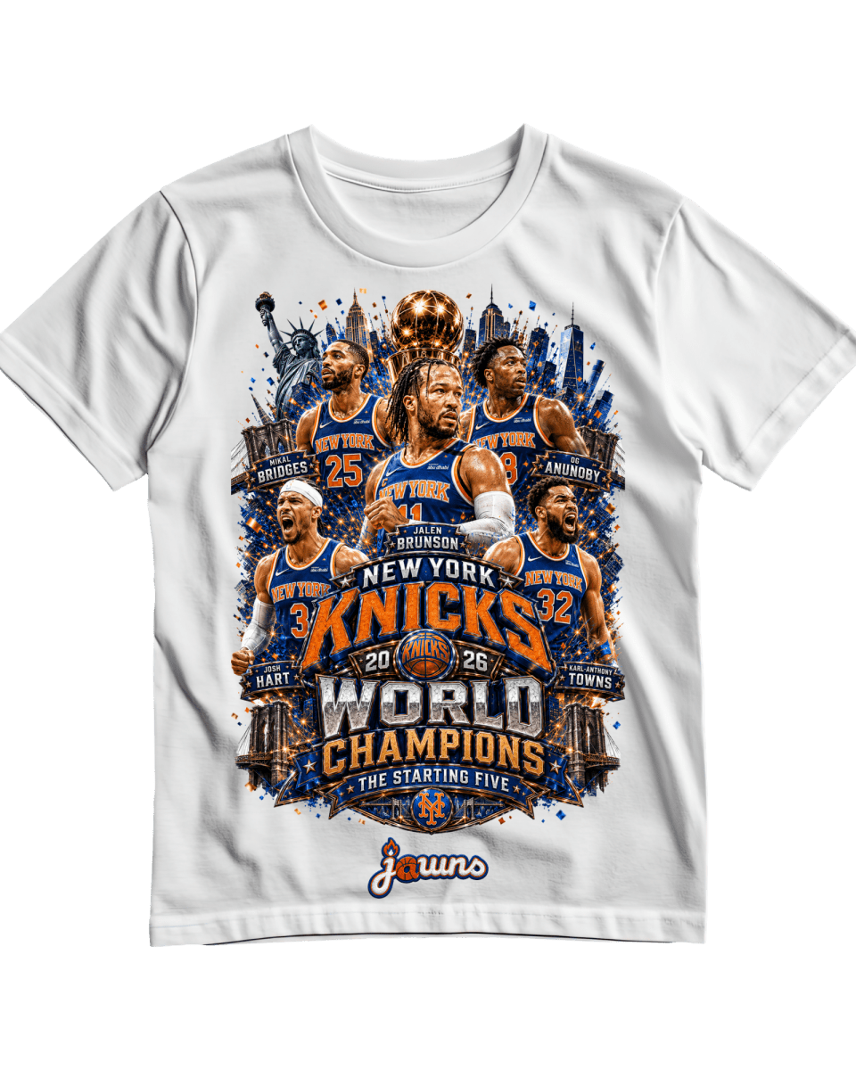 New York Knicks TEAM 2026 NBA World Champions - White T-Shirt - T-Shirt - Jawns on Fire Sneakers & Shoes