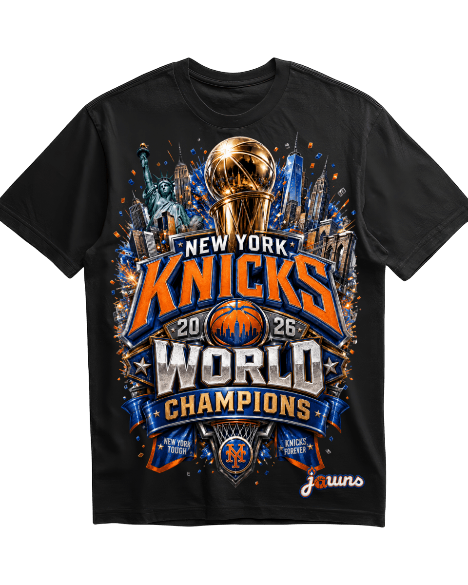 New York Knicks TROPHY 2026 NBA World Champions - Black T-Shirt - T-Shirt - Jawns on Fire Sneakers & Shoes
