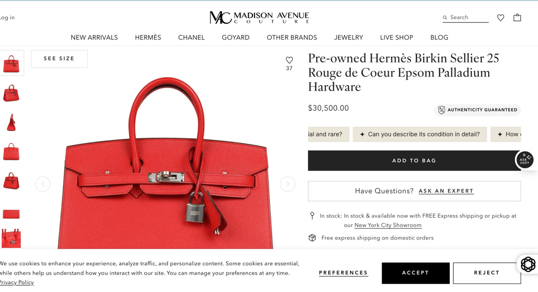 Hermès Birkin 25 Rouge de Coeur Togo Palladium Hardware