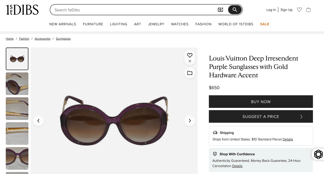 Louis Vuitton Deep Irresendent Purple Sunglasses with Gold Hardware Accent