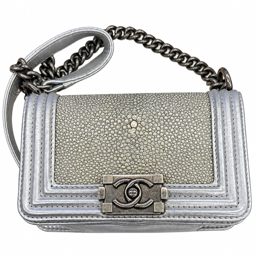 Chanel Silver Stingray Mini Boy Bag