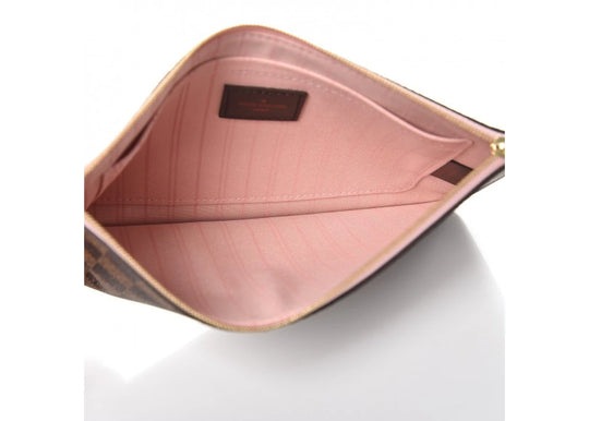 Louis Vuitton Pochette Damier Ebene Rose Ballerine Lining