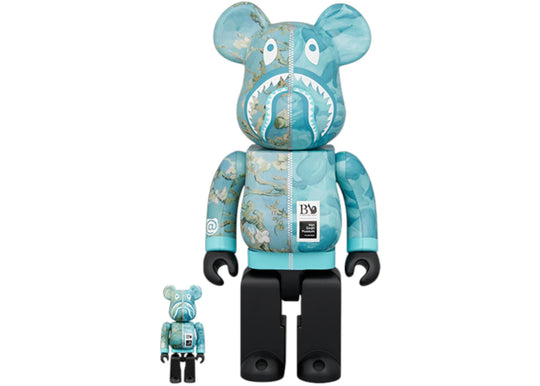 Bearbrick BAPE(R) x Van Gogh Museum Almond Blossom SHARK 100% &amp; 400% Set