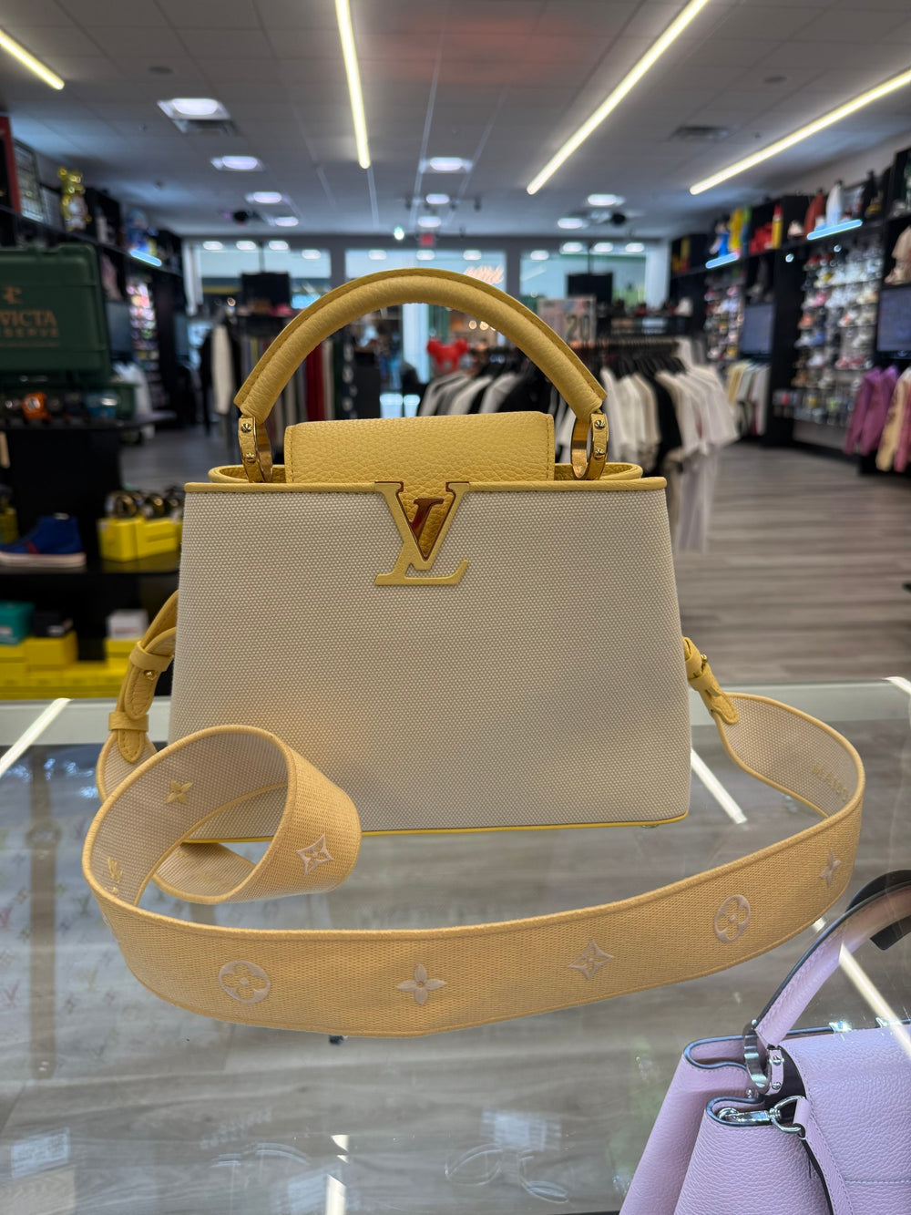 Louis Vuitton Capucine BB Canvas Top Handle Plume Yellow Bag