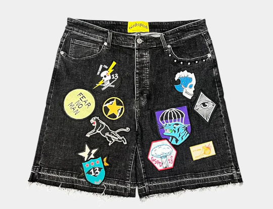 Godspeed Patchwork Cargo Shorts Black Denim