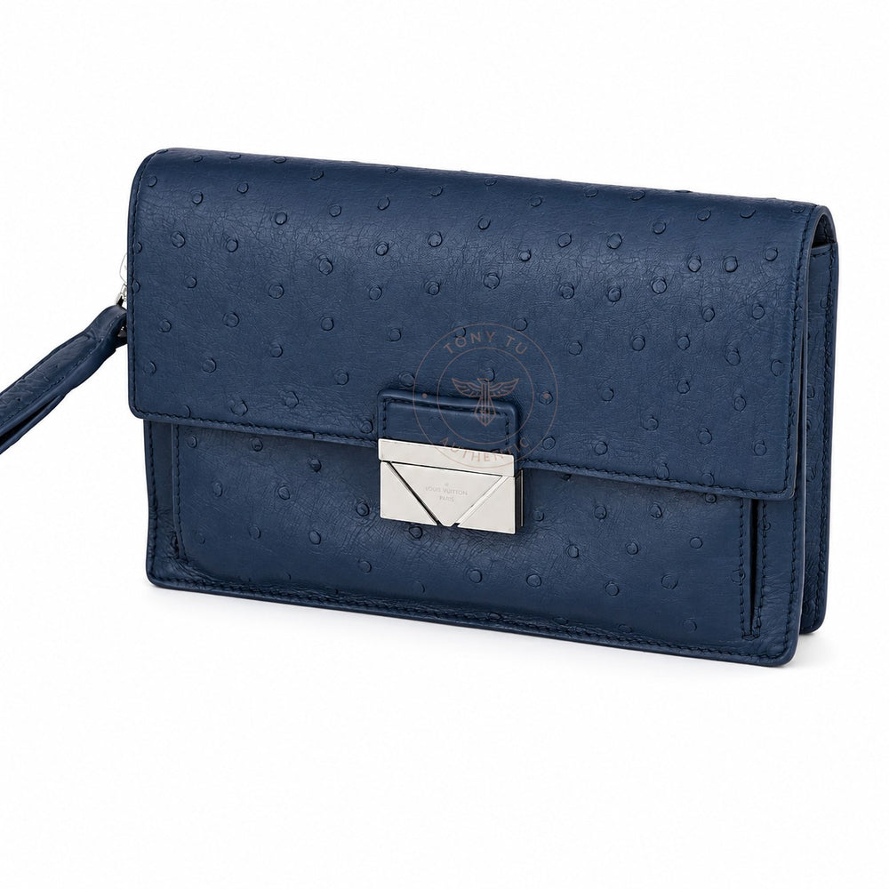 Louis Vuitton Pochette Thames Ostrich Clutch Bag Navy