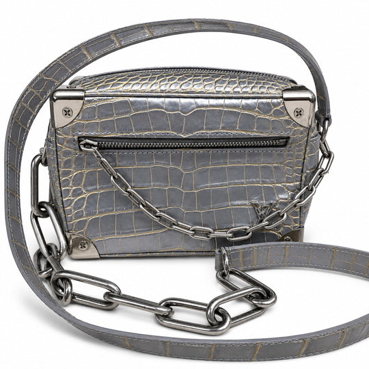 Louis Vuitton Crocodile Leather Shoulder Bag Soft Trunk Bronze