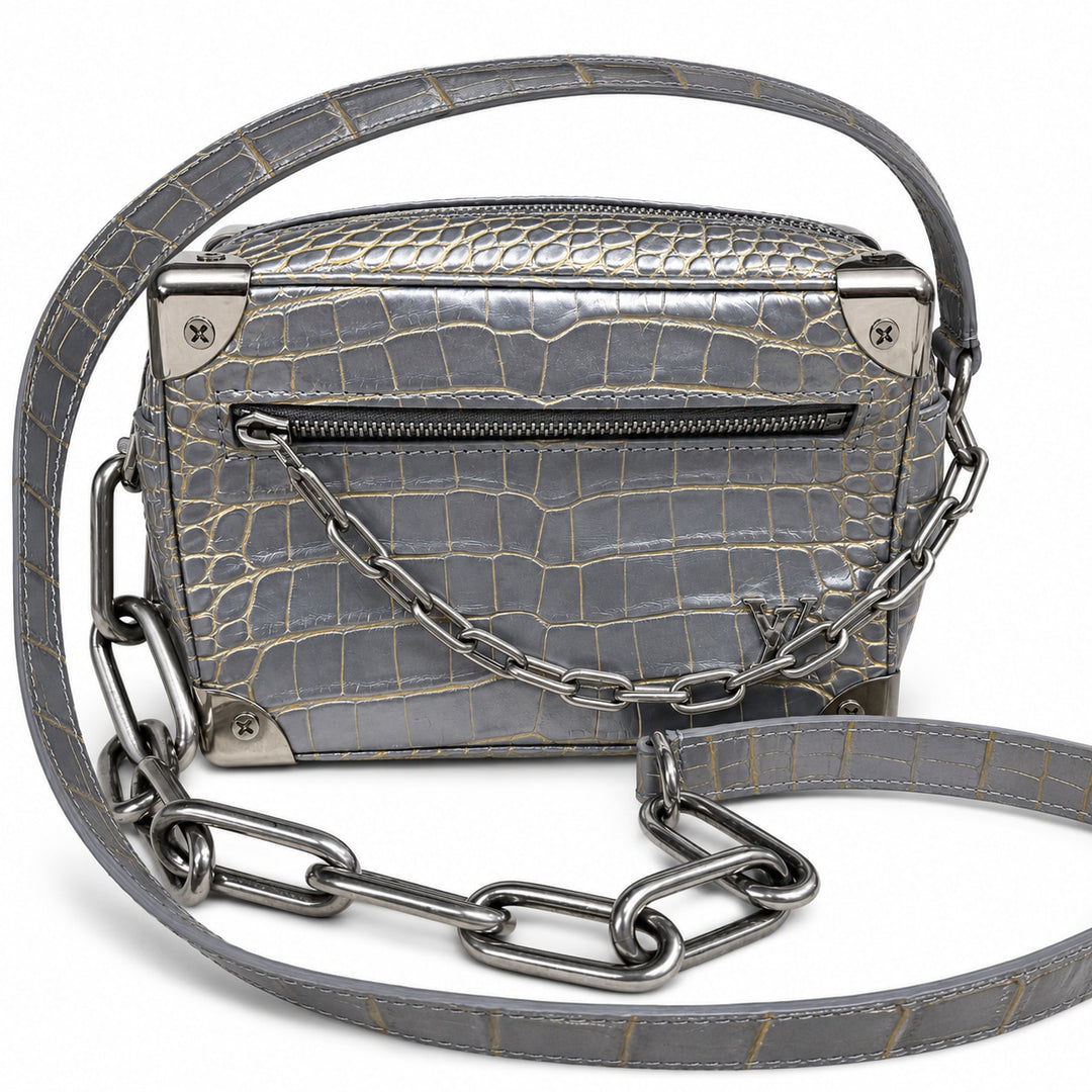 Louis Vuitton Crocodile Leather Shoulder Bag Soft Trunk Bronze