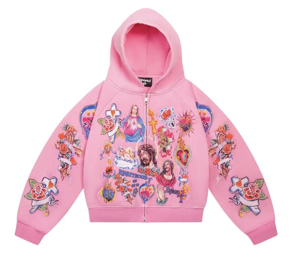 Righteous Risen King Zip Up Cropped Hoodie Pink - Clothing - Mens - Jawns on Fire Sneakers & Shoes