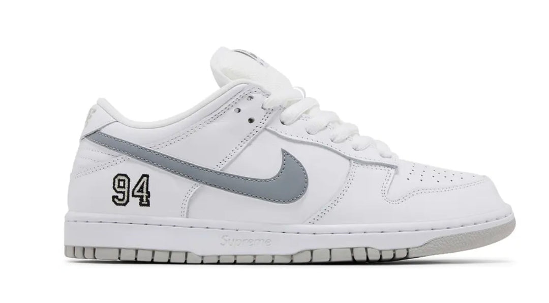 Nike SB Dunk Low Supreme 94 White Metallic Silver LEFT 9.5, RIGHT 9 - NEW