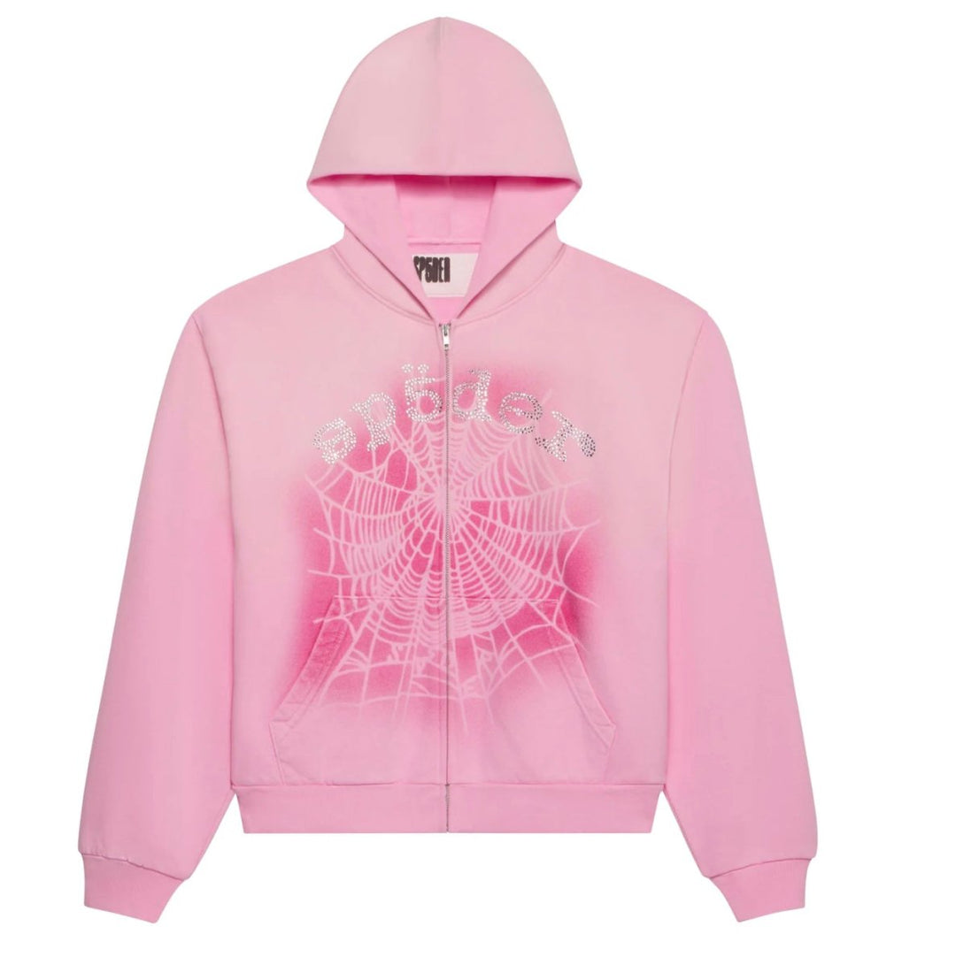 sp5der OG Web V2 Spray Pink Zip Hoodie - Clothing - Mens - Jawns on Fire Sneakers & Shoes