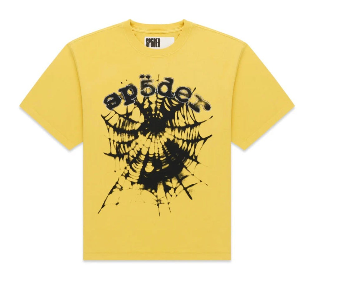 Sp5der Scattered OG Web V2 Tee Yellow - Clothing - Mens - Jawns on Fire Sneakers & Shoes