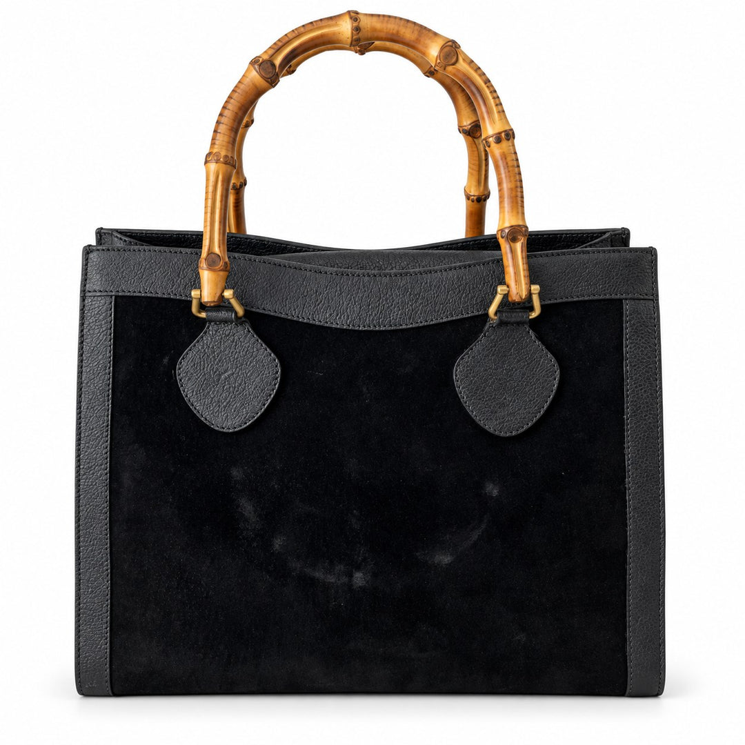 Gucci Diana Black Suede and Leather Handbag Bamboo Handle