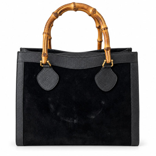 Gucci Diana Black Suede and Leather Handbag Bamboo Handle