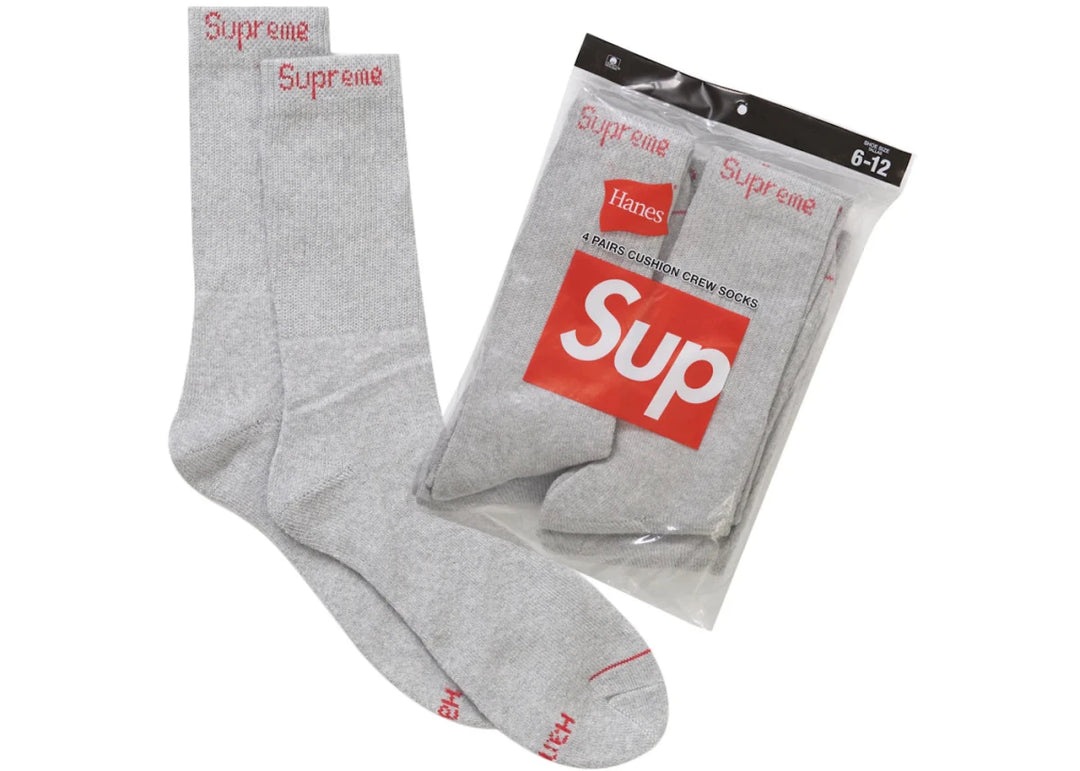 Supreme Hanes Crew Socks (4 Pack) Heather Grey - Clothing Accessory - Jawns on Fire Sneakers & Shoes
