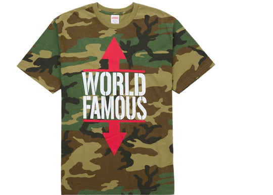 Supreme World Famous Tee Woodland Camo - Clothing - Mens - Jawns on Fire Sneakers & Shoes