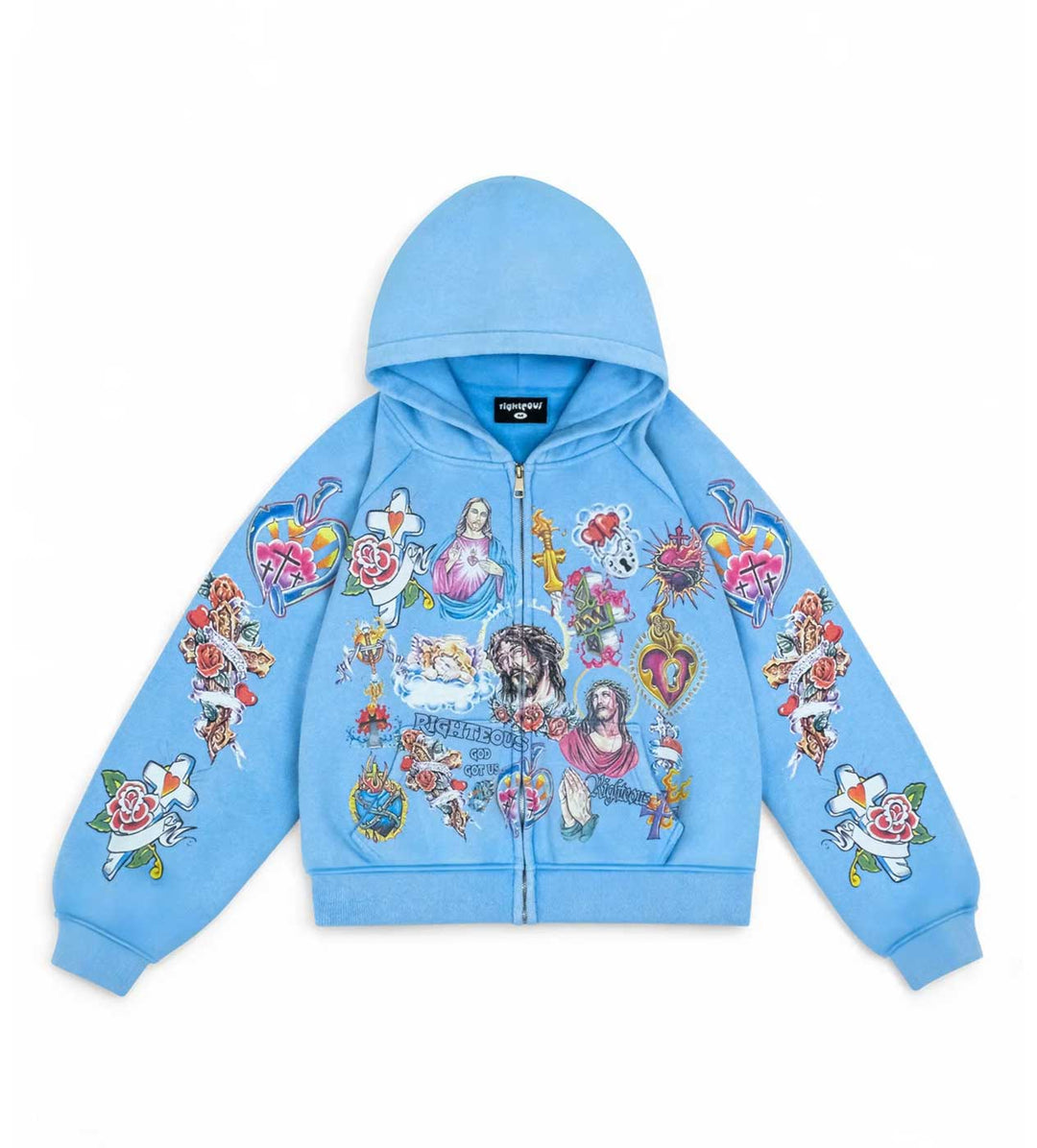 Righteous Risen King Zip Up Cropped Hoodie Blue