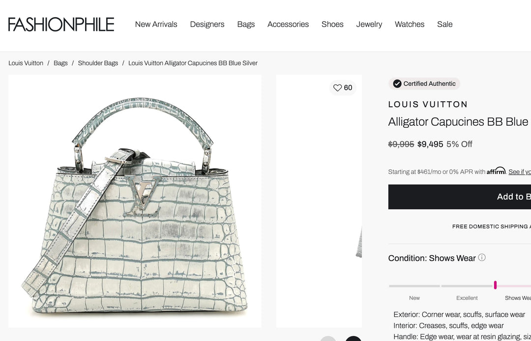 Louis Vuitton Crocodile Capucines BB Silver