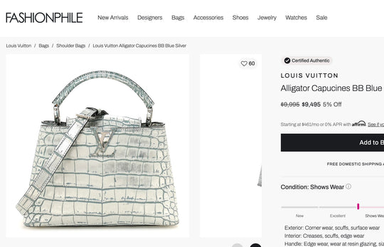 Louis Vuitton Crocodile Capucines BB Silver