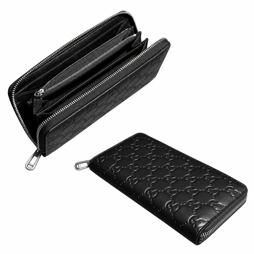 Gucci EUC Guccissima Large Zip Organizer Wallet Black