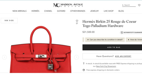 Hermès Birkin 25 Rouge de Coeur Togo Palladium Hardware