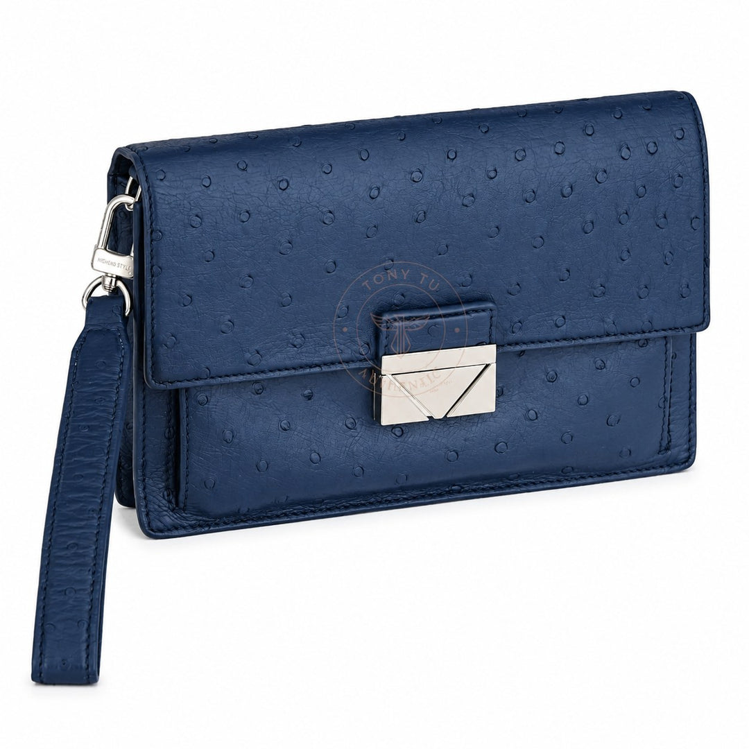 Louis Vuitton Pochette Thames Ostrich Clutch Bag Navy