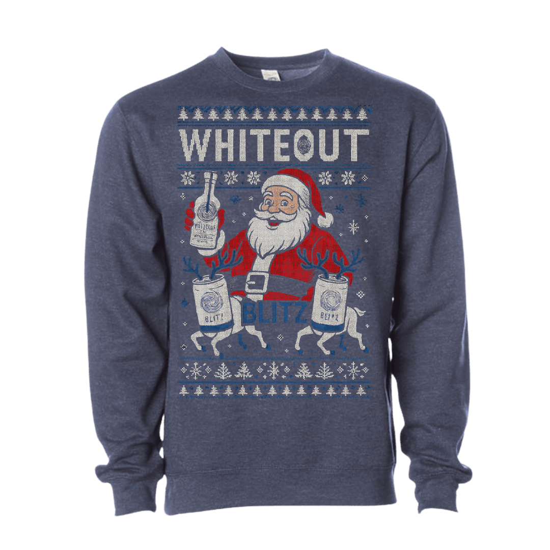 White Out Tequila Blitzed Out Christmas Crewneck - Heather Navy - Crewneck - Jawns on Fire Sneakers & Shoes