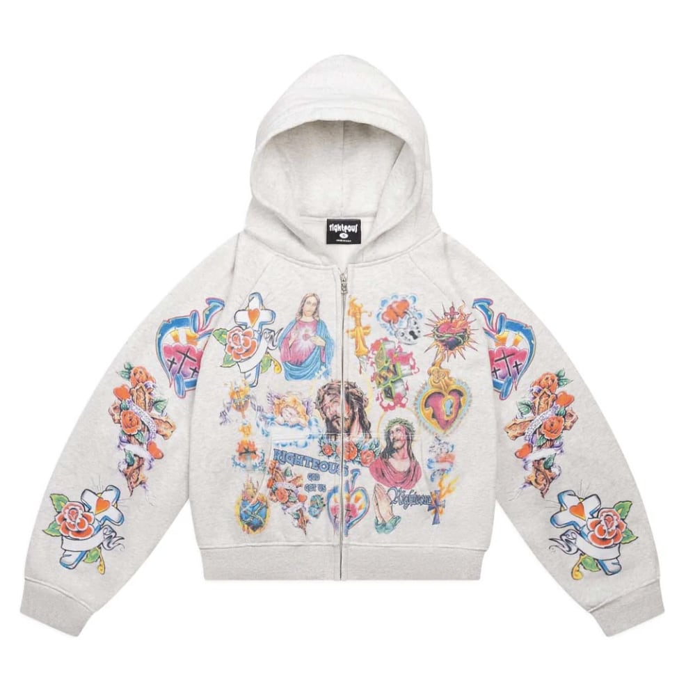 Righteous Risen King Zip Up Cropped Hoodie Cream