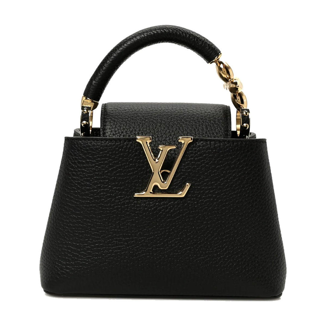 Louis Vuitton Capucine Mini MM Taurillon Leather Embellished Flower Black