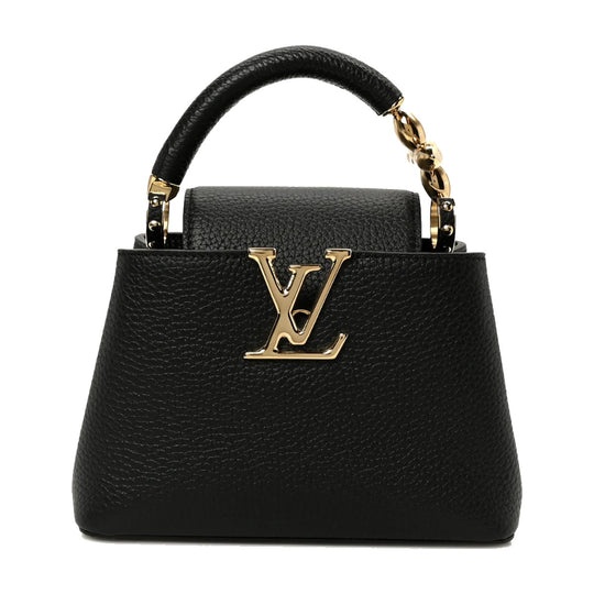 Louis Vuitton Capucine Mini MM Taurillon Leather Embellished Flower Black