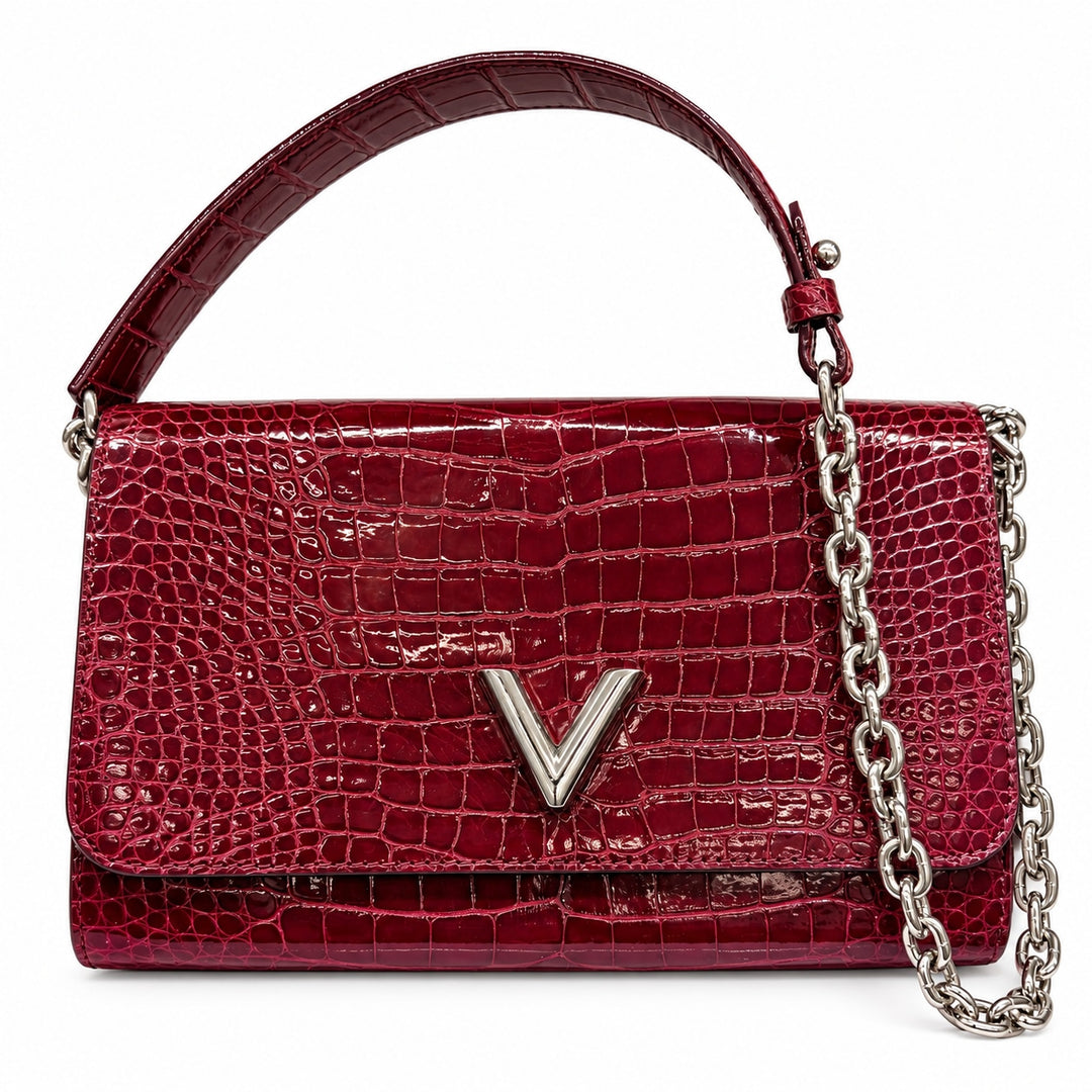 Louis Vuitton Clutch Twist Chain Wallet Burgundy Red Crocodile