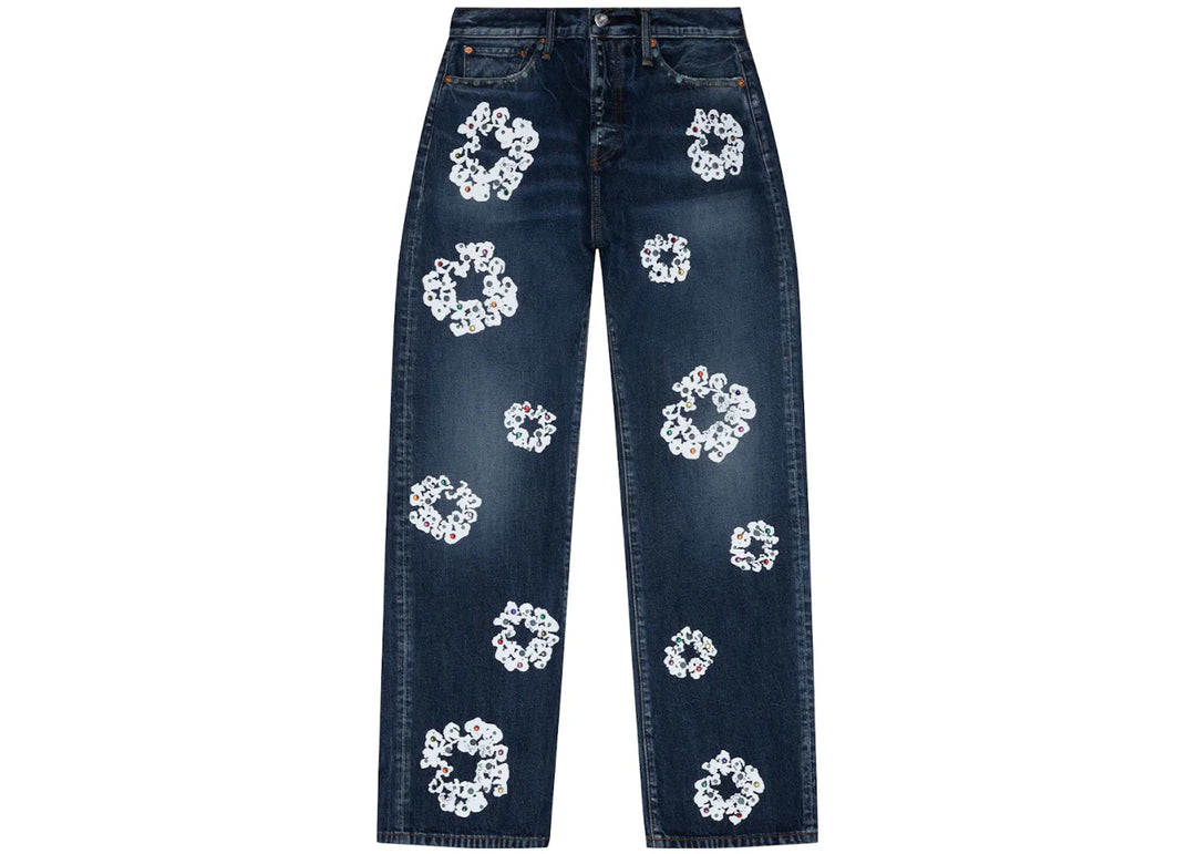 Denim Tears Baggy Rhinestone Cotton Wreath Denim Pant Dark Wash