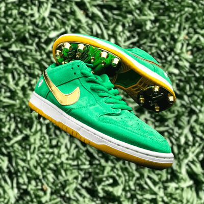 SB Dunk Low Pro St. Patrick's Day Custom Football or Baseball Cleat - Low Sneaker - Custom Cleats - Jawns on Fire