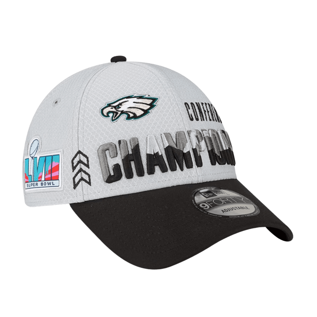 Eagles New Era 2022 NFC Champions Locker Room 9FORTY Adjustable Hat - Headwear - Jawns on Fire Sneakers & Shoes