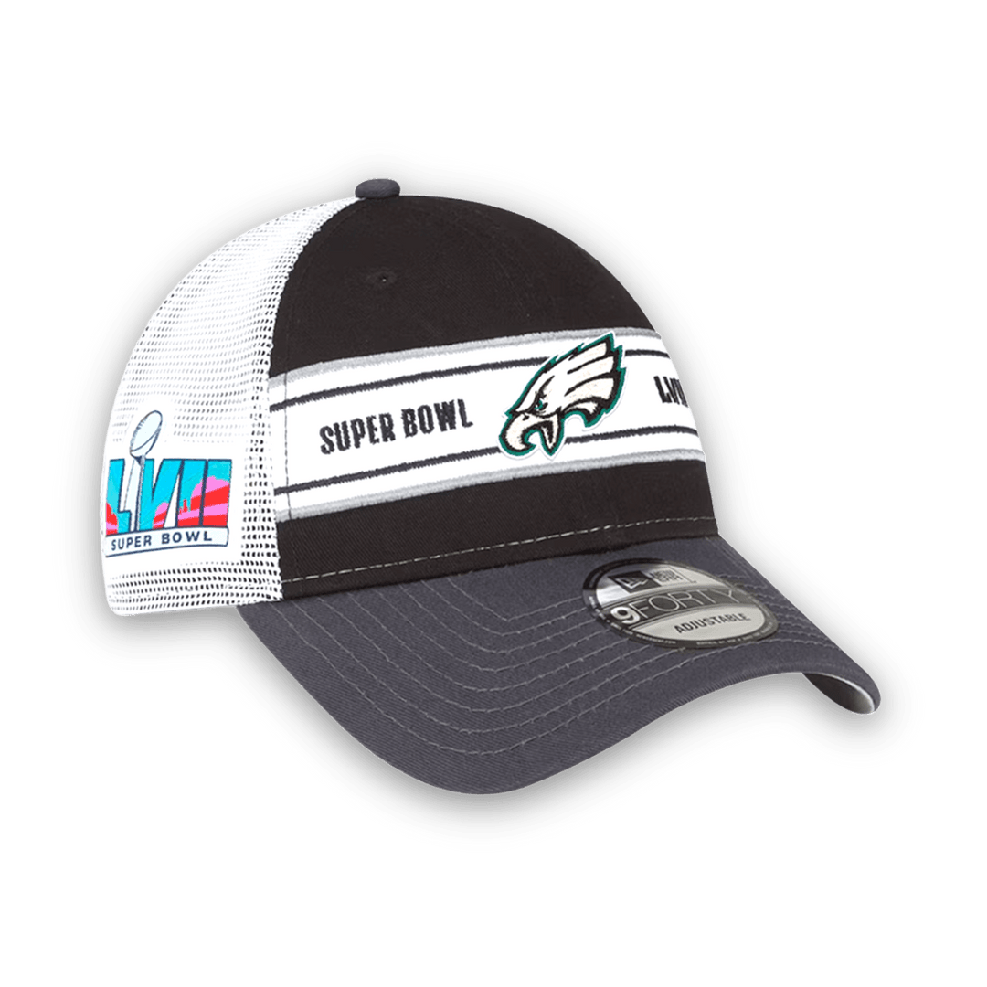 Eagles New Era Black/White Super Bowl LVII Trucker 9FORTY Adjustable Hat - Headwear - Jawns on Fire Sneakers & Shoes