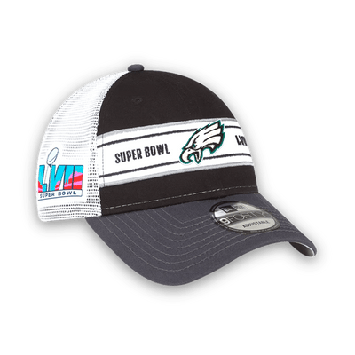 Eagles New Era Black/White Super Bowl LVII Trucker 9FORTY Adjustable Hat
