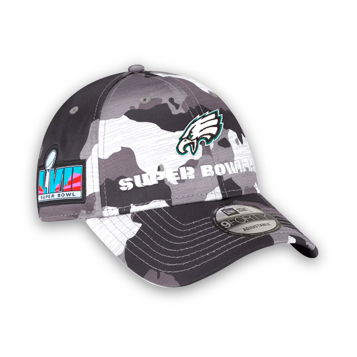 Eagles New Era Camo Super Bowl LVII 9FORTY Adjustable Hat - Sweatshirt - Jawns On Fire - Jawns on Fire