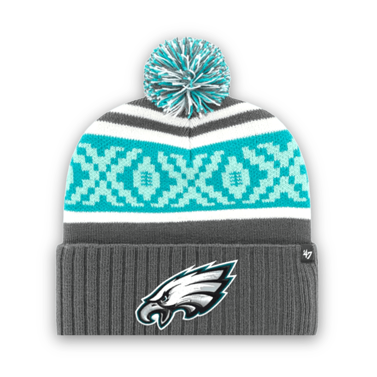 Philadelphia Eagles '47 Charcoal Super Bowl LVII Motif Cuffed Pom Knit Hat - Sweatshirt - Jawns On Fire - Jawns on Fire