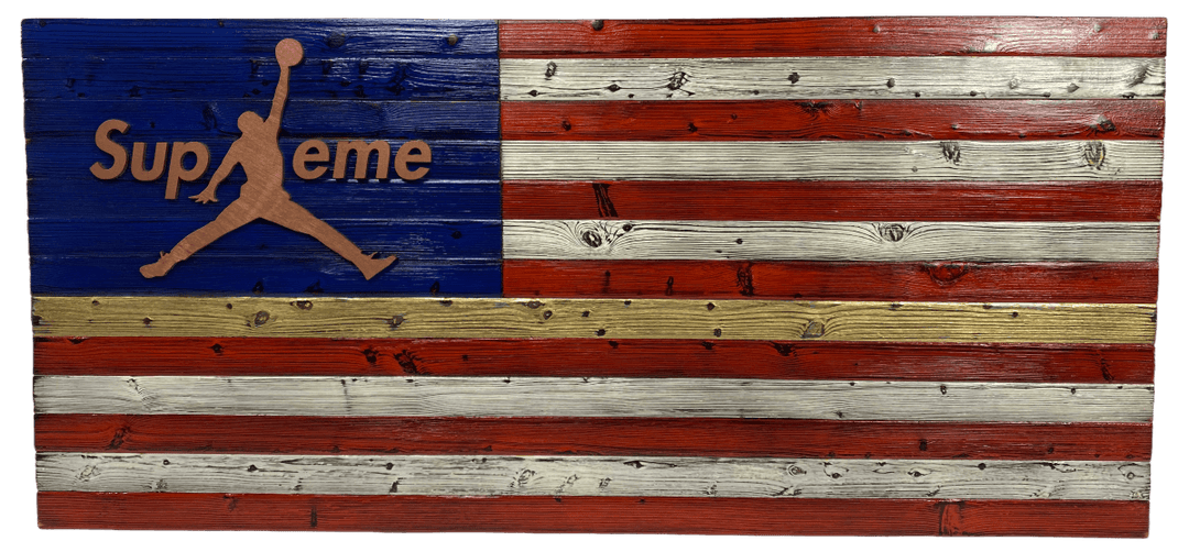 Custom Wood Art - Supreme/Jumpman American Flag - Custom Wood Art - Jawns on Fire Sneakers & Shoes
